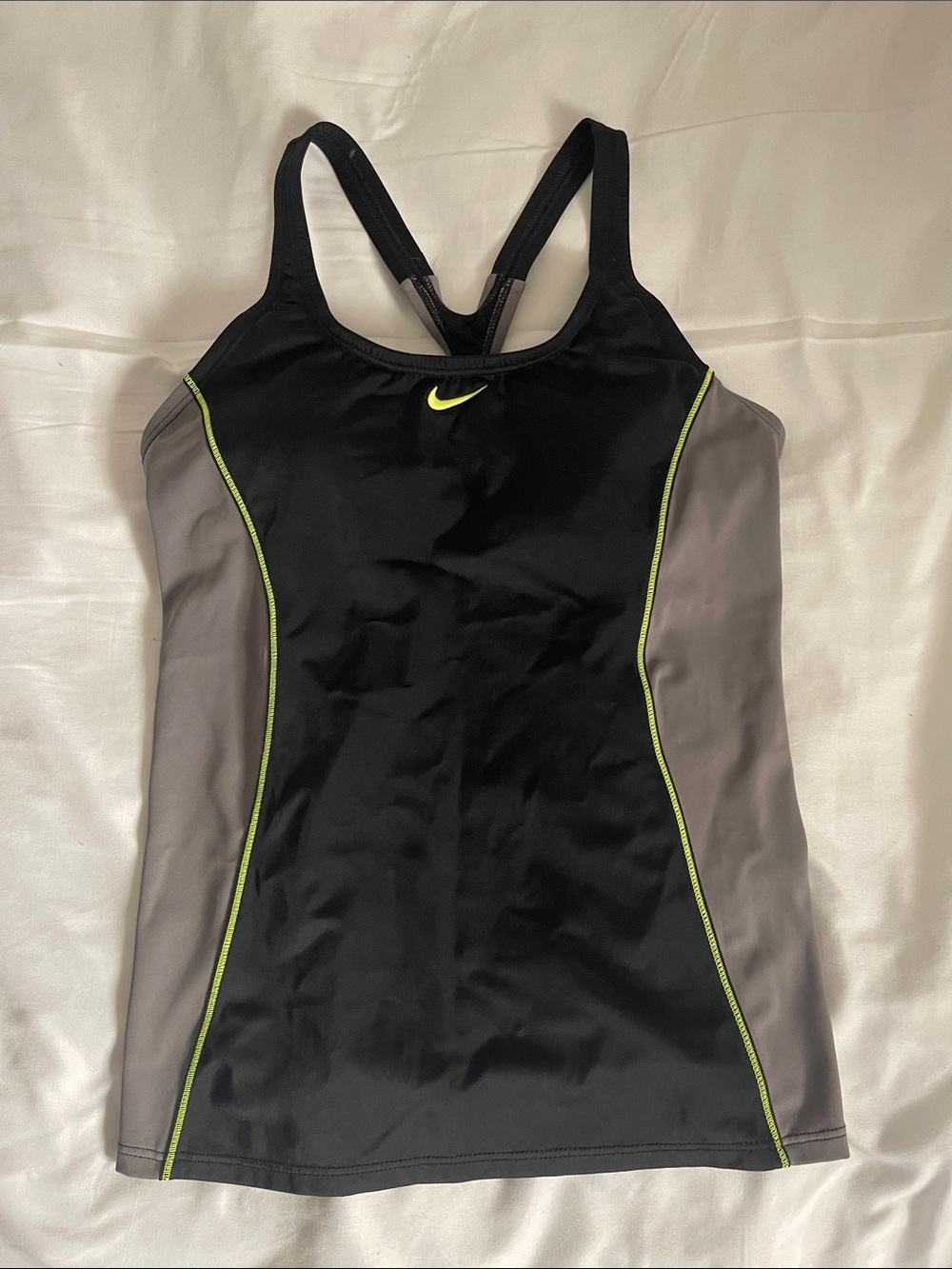 Nike Black Tank with Gray Panels and Neon Yellow Trim